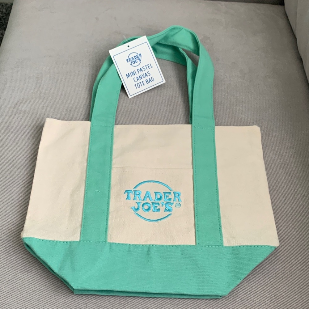 Trader Joe’s Mint Green and Cream Canvas Mini Tote Bag